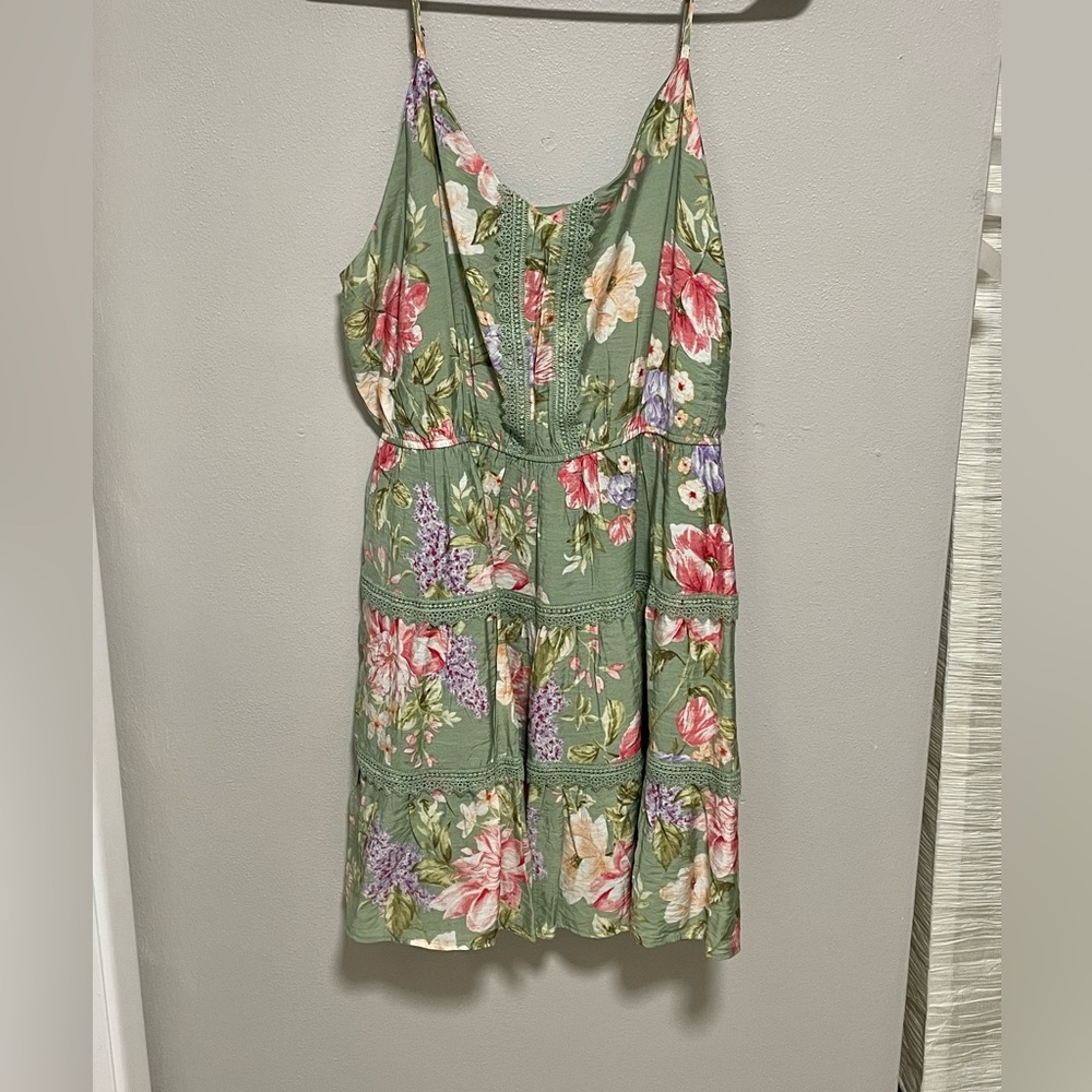 Blu Pepper Green Floral Tiered Sundress